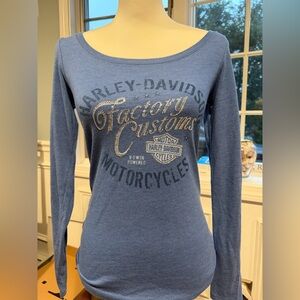 Harley-Davidson Women's Navy Long Sleeve Tee with Gold Stud Accents